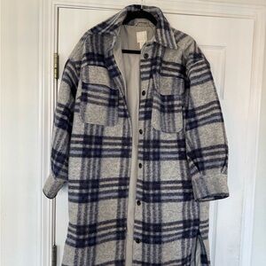 H&M Gray and Blue Plaid Utility Jacket
